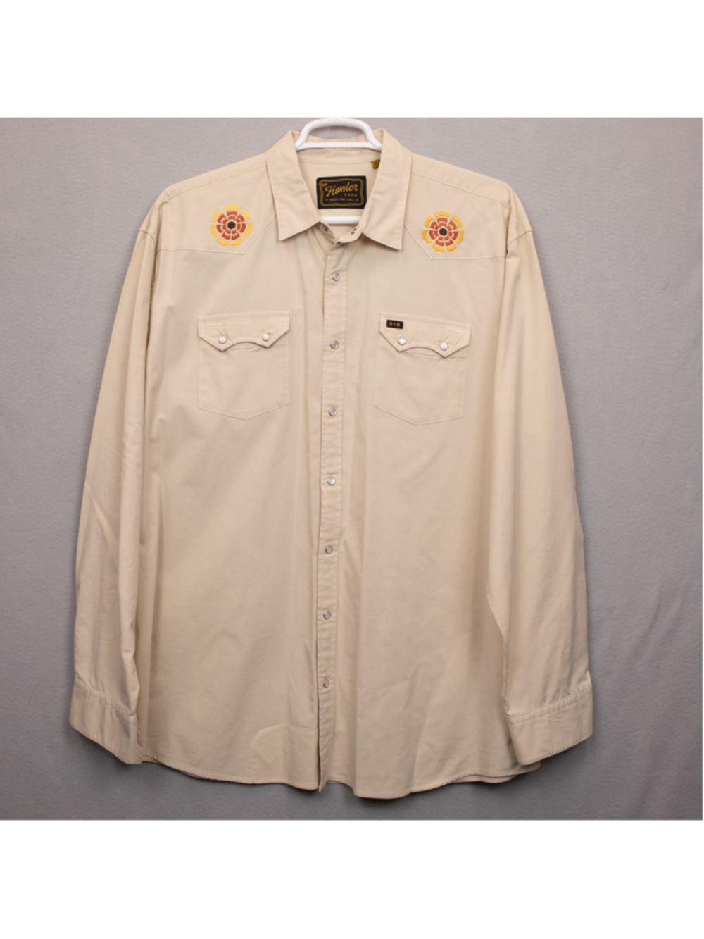 Howler Bros Crosscut Deluxe Beach Blooms cream snap button down shirt-XXL